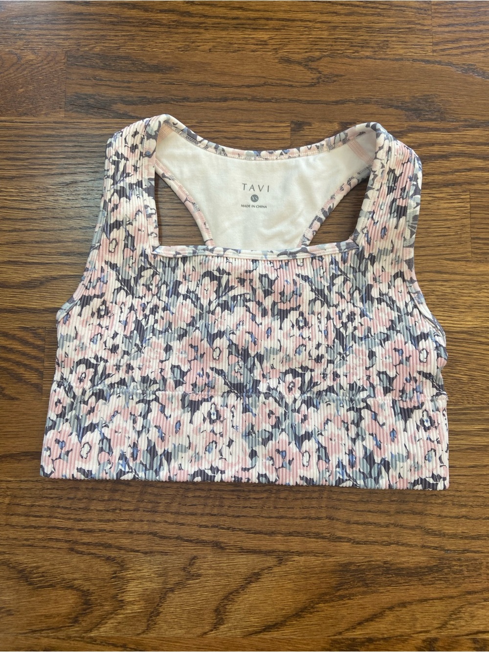 Tavi Seamless Floral Ribbed Racerback Sports‎ Bra-XSmall Active Gym Yoga